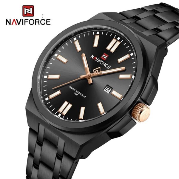 NaviForce NF9226 Men's Business Simple Date Display Distinct Edge Stainless Steel Watch - Black