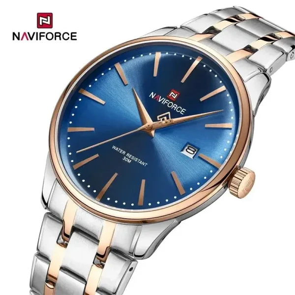 NaviForce NF9230 Men's Business Classic Stainless Steel Date Display Watch - Blue/Rosegold