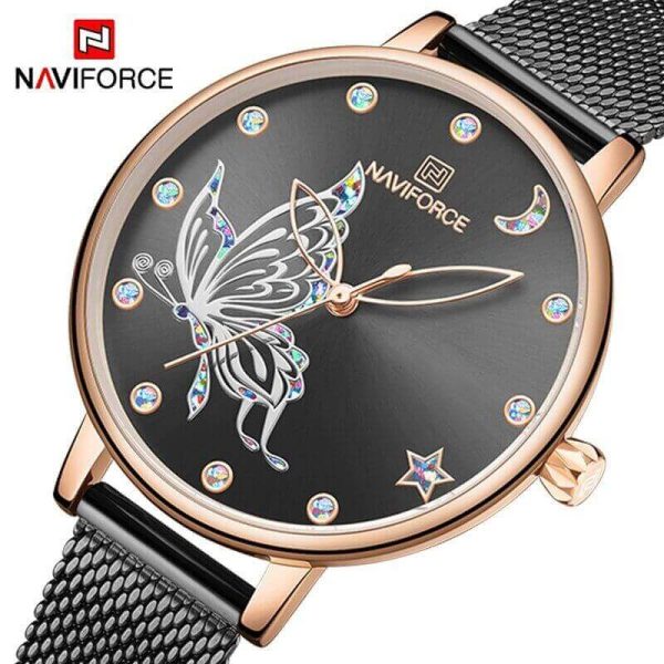 NaviForce NF5011 Noble Series Elegant Stainless Steel Mesh  Quartz Watch For Women - Black