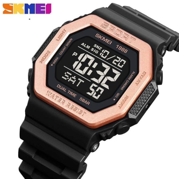 SKMEI 1988 Fashion Military Sports Back Light Digital Countdown Watch For Men -  Rosegold/Black