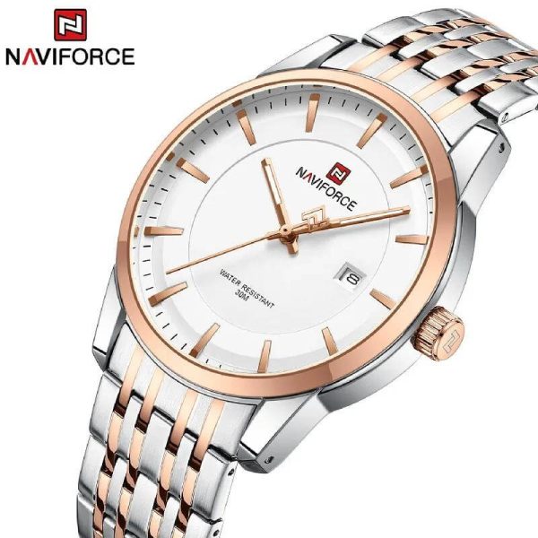 NaviForce NF9228 Business Fashion Quartz Date Display Stainless Steel Watch For Men - White/Rosegold