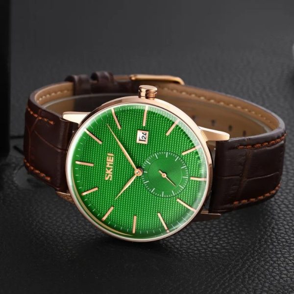 SKMEI 9273 Men's Watch Japan Quartz Movement Date Time Sports Wristwatch - Green/Brown - Image 2