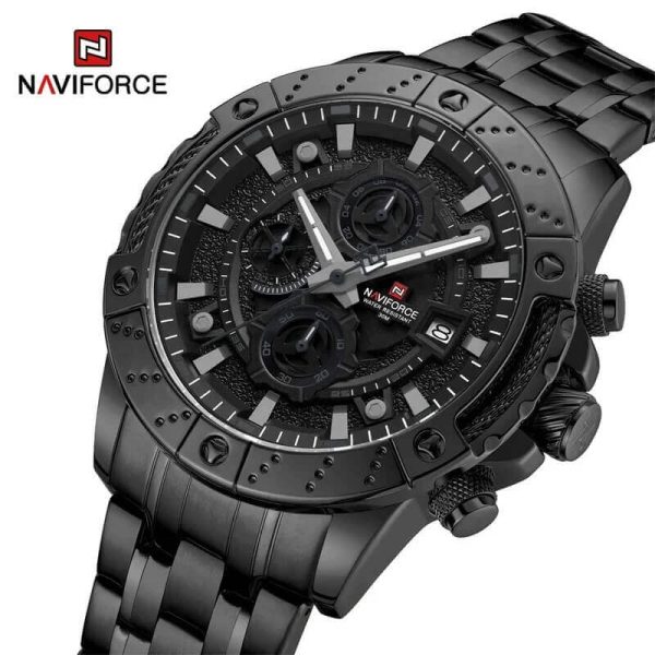 NaviForce NF9227 Men's Fashion Luxury Date Display Stainless Steel Chronograph Watch - Black