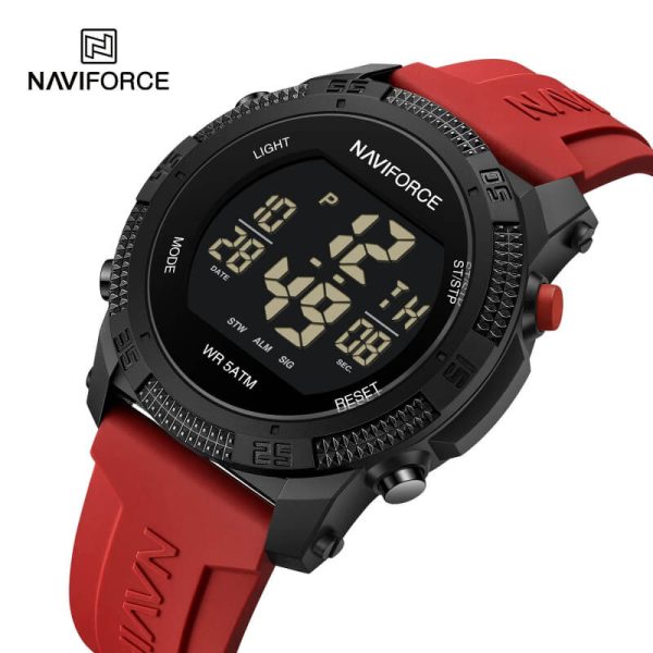 NaviForce NF7104 Sports Casual Digital Display Silicon Strap Watch For Men - Black/Red