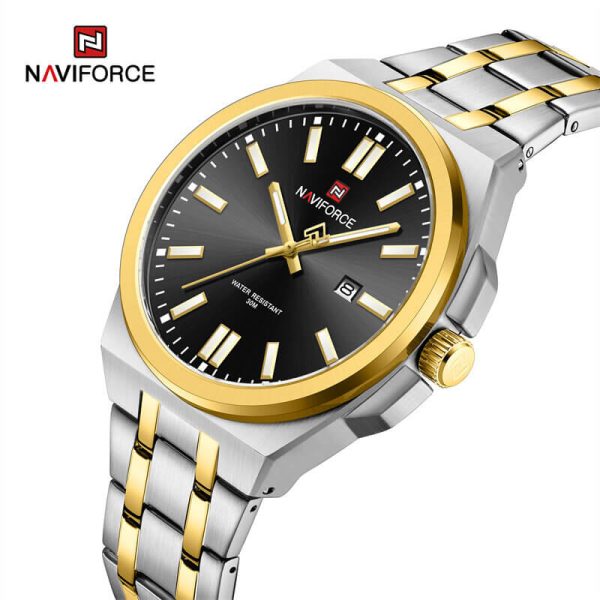 NaviForce NF9226 Men's Business Simple Date Display Distinct Edge Stainless Steel Watch - Black/Golden