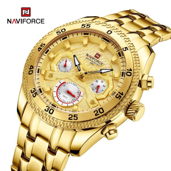 NaviForce NF9222 Men's Sports Fashion Quartz Lumnious Date Day Display Stainless Steel Watch - Golden