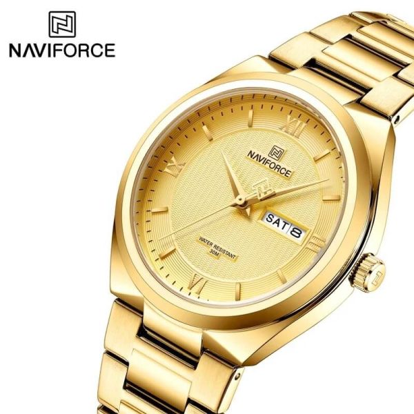 NaviForce NF8030 Men's Simple Elegant Stainless Steel Business Day Date Display Watch - Golden