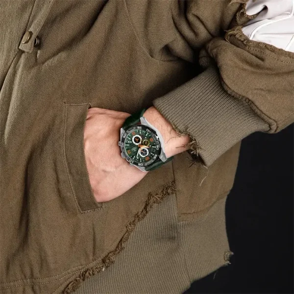 NaviForce NF8043 Fashion Chronograph Multifunction Date Display Leather Strap Watch For Men - Green - Image 2