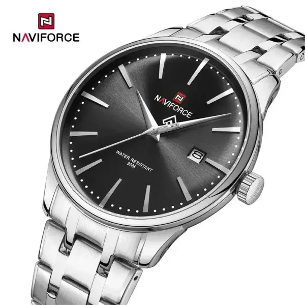 NaviForce NF9230 Men's Business Classic Stainless Steel Date Display Watch - Black/Silver