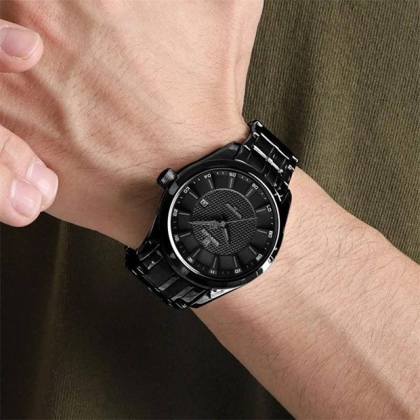 NaviForce NF8032 Men's Simple Casual Textured Bezel Layered Dial Stainless Steel Watch - Black - Image 2