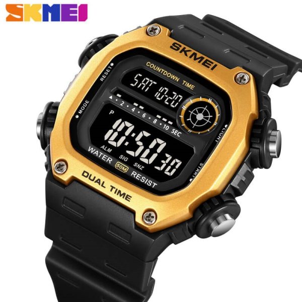 SKMEI 2126 Men's Sports Silicone Strap Alarm Hourly Chime Chronograph Countdown Watch - Yellow/Black