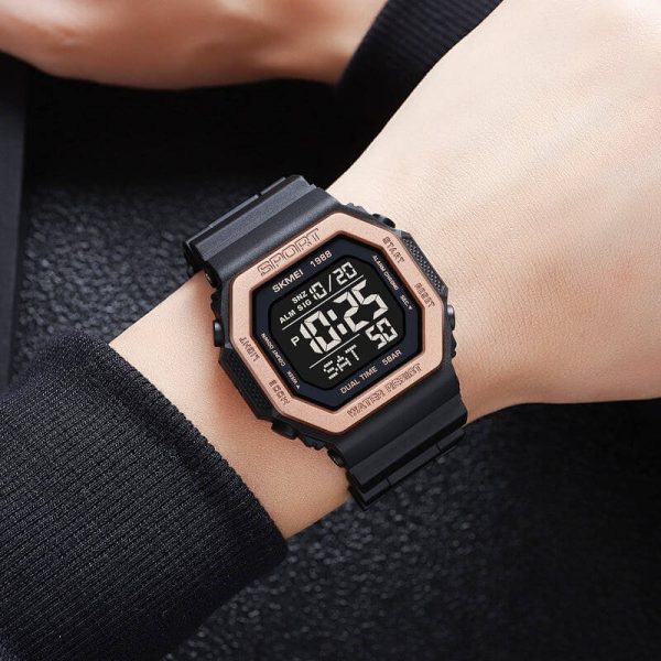 SKMEI 1988 Fashion Military Sports Back Light Digital Countdown Watch For Men -  Rosegold/Black - Image 2