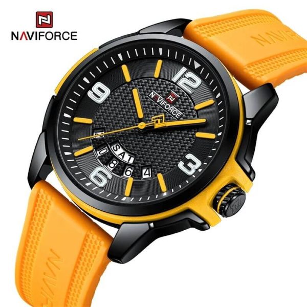 NaviForce NF9215 Men's Business Novel Dial Day Date Display Silicone Strap Watch - Yellow/Black