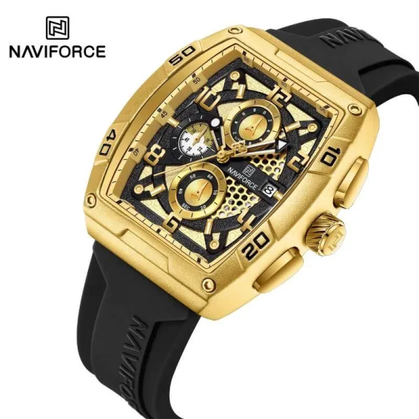 NaviForce NF8052 Fashion Barrel Shape Hollow Design Dial Multifunction Watch For Men - Golden/Black