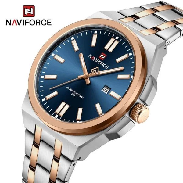 NaviForce NF9226 Men's Business Simple Date Display Distinct Edge Stainless Steel Watch - Blue/Rosegold