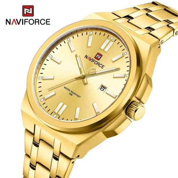 NaviForce NF9226 Men's Business Simple Date Display Distinct Edge Stainless Steel Watch - Golden