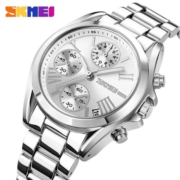 SKMEI 1897 Elegant Fashion Chronograph Countdown Stainless Steel Watch For Female - Silver