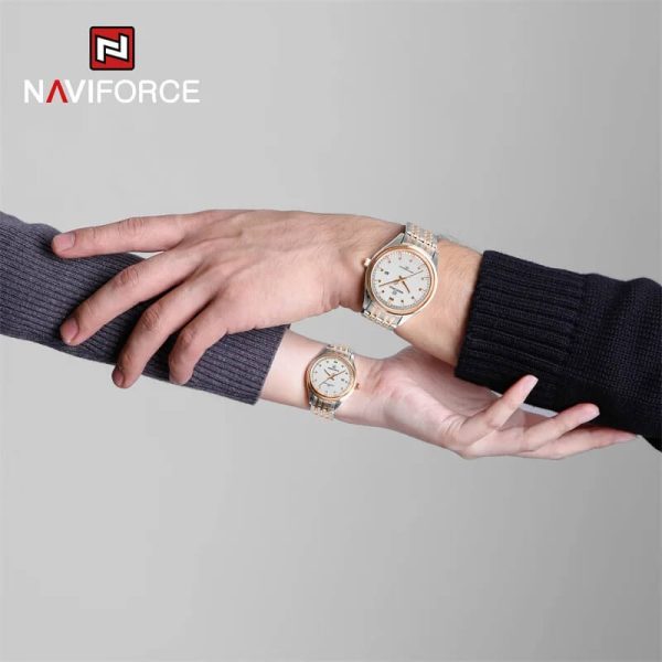 NaviForce NF8039 Simple Business Fashion Quartz Date Display Stainless Steel Watch For Couple - White/Rosegold - Image 2