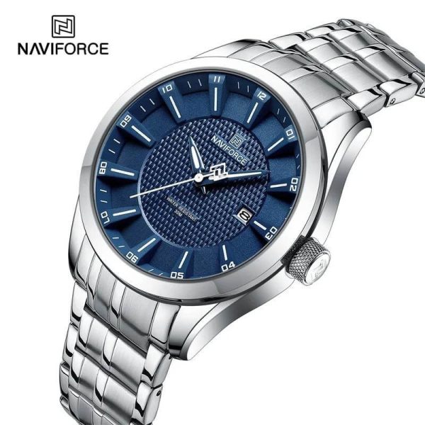 NaviForce NF8032 Men's Simple Casual Textured Bezel Layered Dial Stainless Steel Watch - Blue/Silver