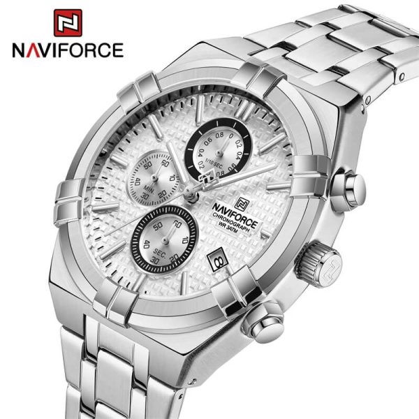 NaviForce NF8042 Men's Business Innovative Bezel Chronograph Date Display Stainless Steel Watch - Silver