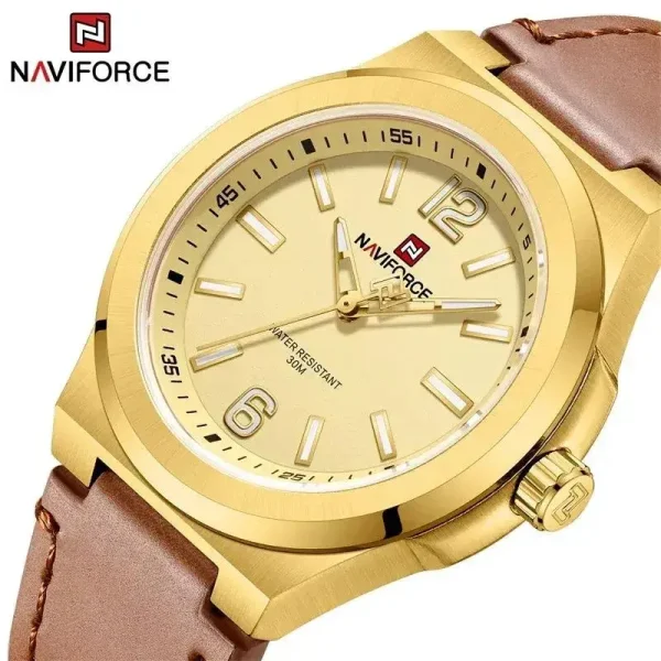 NaviForce NF9233 Men's Casually Classic Leather Strap Watch - Golden