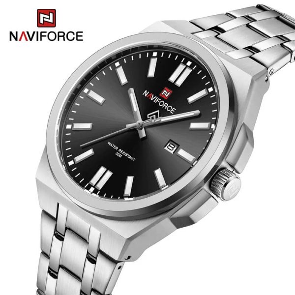 NaviForce NF9226 Men's Business Simple Date Display Distinct Edge Stainless Steel Watch - Silver