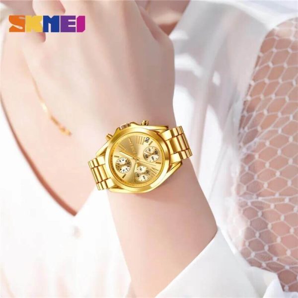 SKMEI 1897 Elegant Fashion Chronograph Countdown Stainless Steel Watch For Female - Golden - Image 2