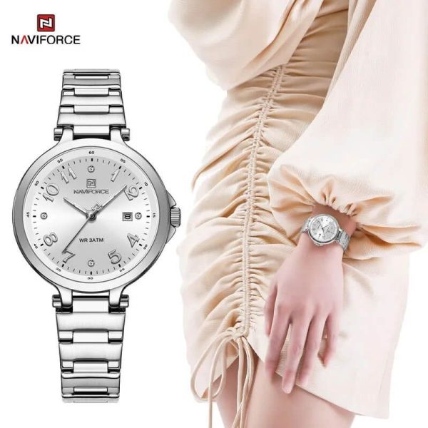 NaviForce NF5033 Women's Minimal Elegant Design Date Display Stainless Steel Watch - Silver - Image 2