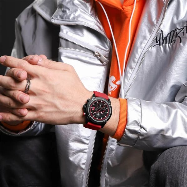 NaviForce NF8033 Fashion Stylish Chronograph Lumnious Date Display Silicon Strap Wristwatch For Men - Red - Image 2