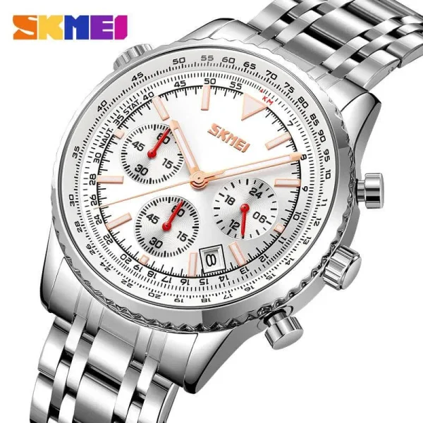 SKMEI 9333 Men's Business Classic Multifunction Luminous Stainless Steel Date Display Watch - Silver