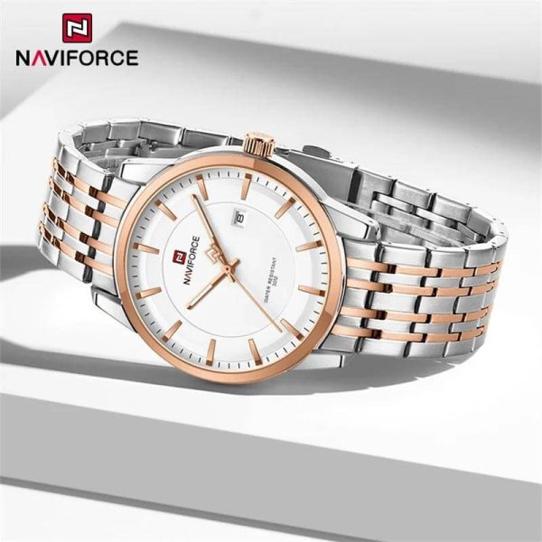 NaviForce NF9228 Business Fashion Quartz Date Display Stainless Steel Watch For Men - White/Rosegold - Image 2