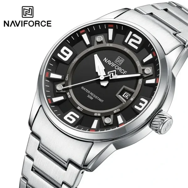 NaviForce NF8044 Men's Fashion Color Clashing Dial Stainless Steel Date Display Watch - Black/Silver