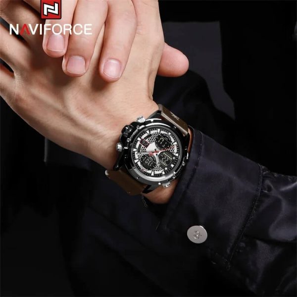 NaviForce NF9225 Men's Fashion Double Display Multifunction Luminous Leather Strap Watch - White/Brown - Image 2