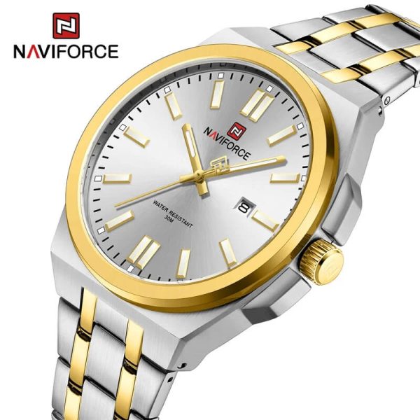 NaviForce NF9226 Men's Business Simple Date Display Distinct Edge Stainless Steel Watch - White/Golden