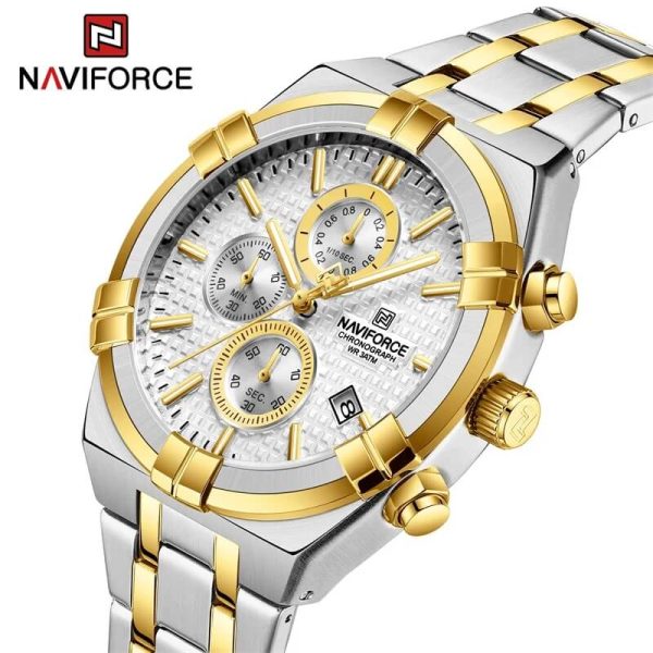 NaviForce NF8042 Men's Business Innovative Bezel Chronograph Date Display Stainless Steel Watch - White/Golden