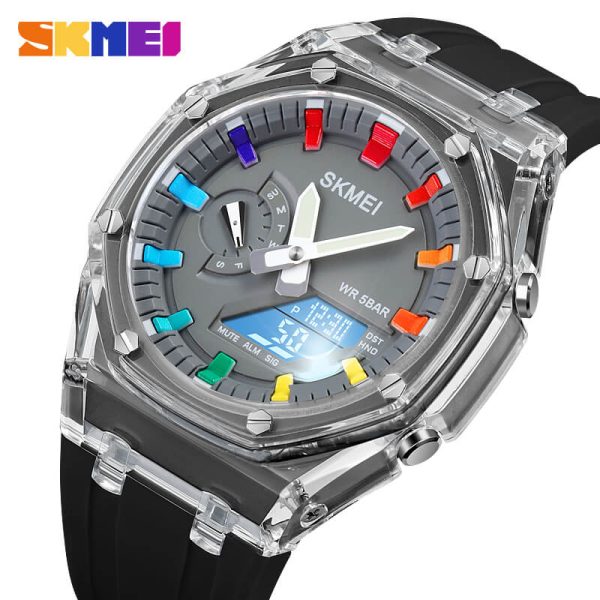 SKMEI 2100 Digital Watch Colorful LED Display Shock Resistant Outdoor Watch For Men - Grey/Black