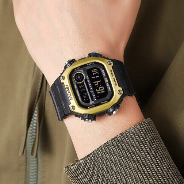 SKMEI 2126 Men's Sports Silicone Strap Alarm Hourly Chime Chronograph Countdown Watch - Yellow/Black - Image 2