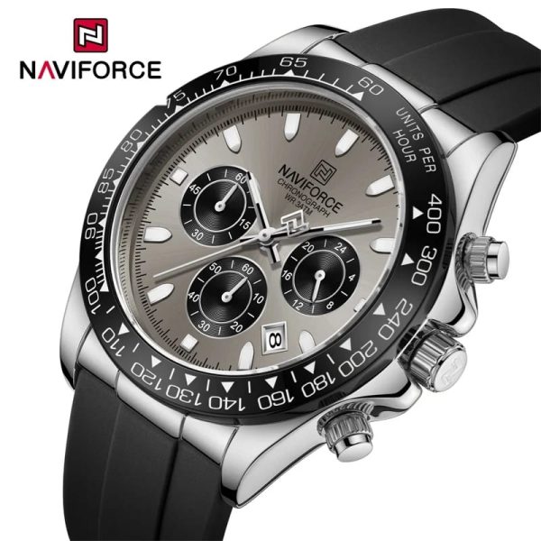 NaviForce NF8054 Luxury Fashion Chronograph Date Display Silicon Strap Watch For Men - Grey/Black