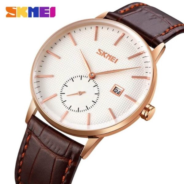 SKMEI 9273 Men's Watch Japan Quartz Movement Date Time Sports Wristwatch - White/Brown