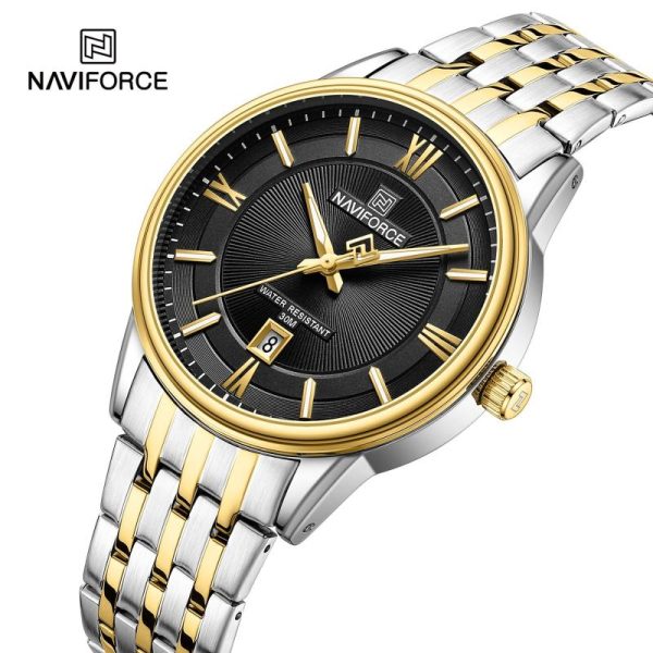 NaviForce NF8040 Classic Luxury Quartz Date Display Stainless Steel Watch For Men - Black/Golden