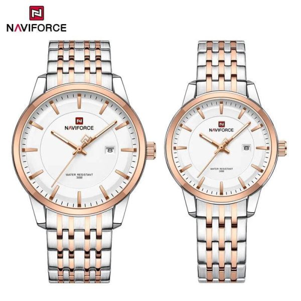 NaviForce NF9228 Business Fashion Quartz Date Display Stainless Steel Watch For Couple - White/Rosegold