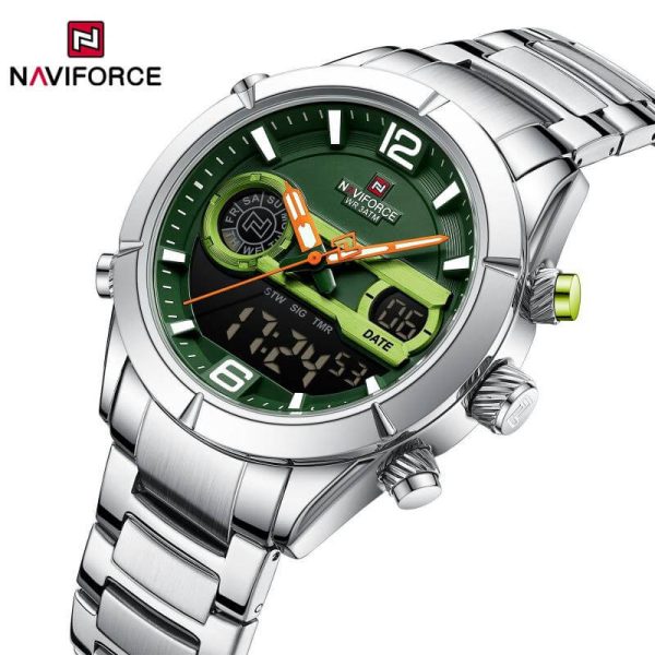 NaviForce NF9232 Men's Multifunction Chronograph Day Date Display Stainless Steel Watch - Green/Silver