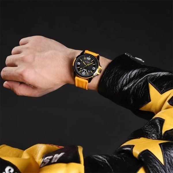 NaviForce NF9215 Men's Business Novel Dial Day Date Display Silicone Strap Watch - Yellow/Black - Image 2