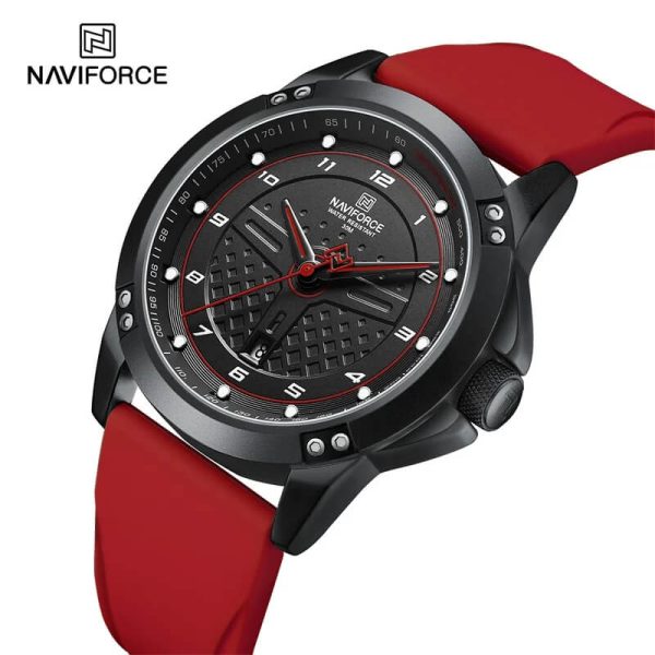 NaviForce NF8031 Men's Luxury Fashion Racing Dial Quartz Fumed Silica Leather Strap Watch - Black/Red