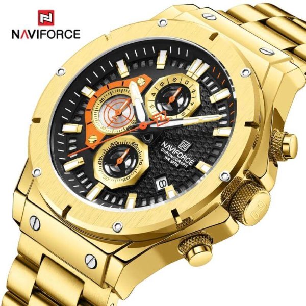 NaviForce NF8026 Fashion Chronograph Date Display Luminous Stainless Steel Watch For Men - Black/Golden