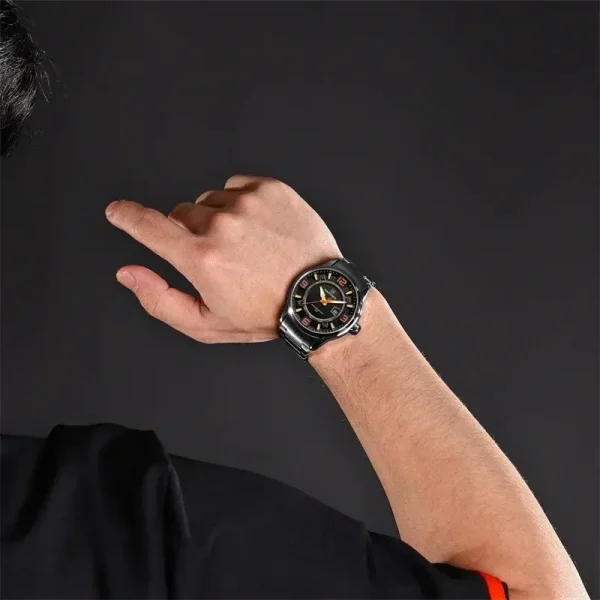 NaviForce NF8044 Men's Fashion Color Clashing Dial Stainless Steel Date Display Watch - Orange/Black - Image 2