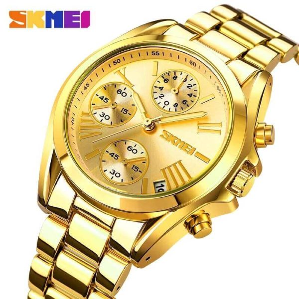 SKMEI 1897 Elegant Fashion Chronograph Countdown Stainless Steel Watch For Female - Golden