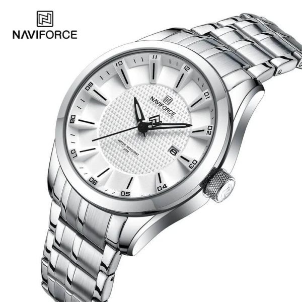 NaviForce NF8032 Men's Simple Casual Textured Bezel Layered Dial Stainless Steel Watch - Silver