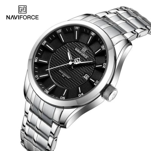 NaviForce NF8032 Men's Simple Casual Textured Bezel Layered Dial Stainless Steel Watch - Black/Silver