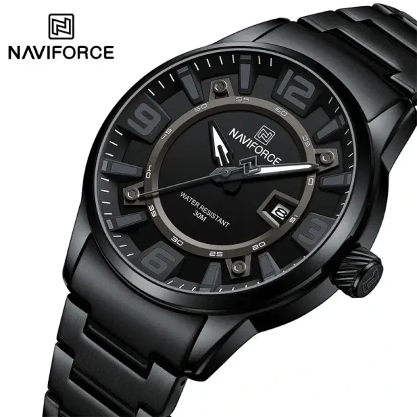 NaviForce NF8044 Men's Fashion Color Clashing Dial Stainless Steel Date Display Watch - Black